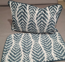 SET OF 2 DFS BOLSTER CUSHION COVERS IN GREEN AND WHITE WOVEN CHEVRON 24X16"