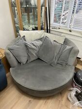 Swivel Round Cuddle Chair Fabric Grey Large Love Seat living room bedroom 