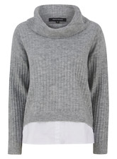 Peacocks Grey Ribbed Roll Neck Jumper Sweatshirt With Mock Shirt S M L XL