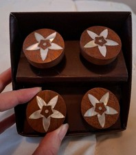 4 X Wooden Inlaid Drawer Pulls
