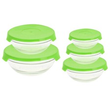 5pcs Glass Bowls Food Storage with Colour Lids Kitchen Stackable Container Set
