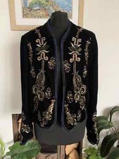 Zara Premium Black Velvet Sequin Embroidered Embellished Beaded Jacket Blazer S
