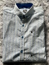 New Life & Limb Medium Long Sleeved Blue Striped Dress Shirt Floral Party Tags