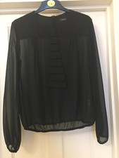  Woman’s Dark Navy Chiffon Blouse, Ruffled Waterfall Front. By ideology. Size 16