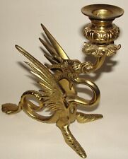Antique Heavy Brass Winged Dragon Candlestick Phoenix Firebird Griffin