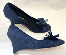 LK Bennett blue raffia wedge shoes UK2 Eu35 US4 leather soles very little wear