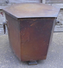 VINTAGE METAL HEXAGONAL COAL BOX / URN LID & LINER PATINA FINISH PLEASE READ