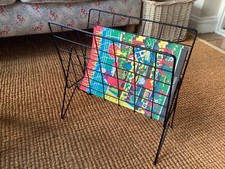 Vintage black metal magazine rack holder stand