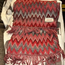 Seasalt Cornwall Tassled Scarf Red & Grey Multi ZigZag Pattern