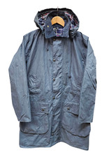 Vintage Retro Navy Barbour Border Wax Jacket + Hood C36 91cm Made In GB #119