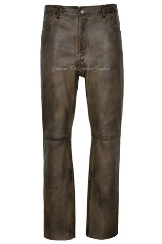 Men leather trouser dirty - men's,