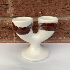 Vintage Ceramic Double Egg Cup Feathers Design Collectable