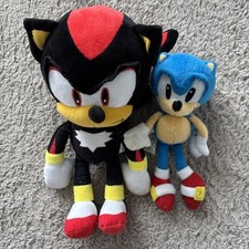 2 x Sega Sonic the Hedgehog Plush. Shadow 12" &  8” Sonic. 