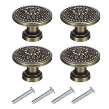 4 Sets Vintage Drawer Knobs with Flower Patterns for Cupboards Bronze(1.2" Long)