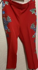 Pre-loved Zara Red Floral Bootcut Trousers (L)