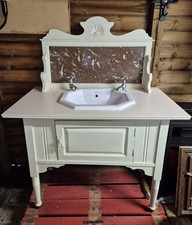 Vintage Wooden Painted Vanity Unit with Built In Imperial Basin and Taps