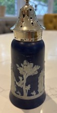 Wedgwood Jasperware Dark Blue Sugar Caster Silver plated top used excellent con