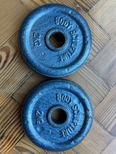 Weight Plates 2x 2kg, Vintage Iron BODY SCULPTURE for  1" fit dumbbell barbell