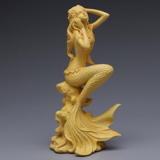 Wood Mermaids Statue Merperson Figurine Home Desktop Decor Merchantress Ornament