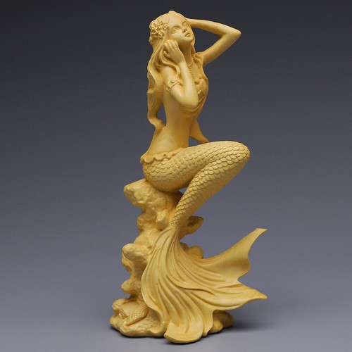 Wood mermaids statue - statue, merperson