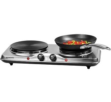 DAEWOO SDA1732 Double Electric Hot Plate - Silver Cooking Compact & Portable 