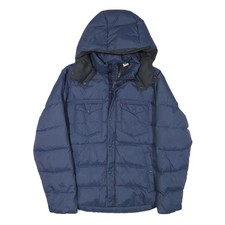 LEVI'S Mens Blue Bomber Jacket S Polyester Blend Plain Zip Hooded Casual