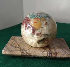 Mother of Pearl Gemstone World Globe Paperweight 10" Diameter with rock base.