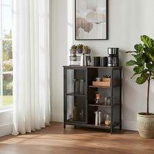 Industrial Style Vintage Brown Sideboard Cabinet Mesh Door w/ Adjustable Shelves