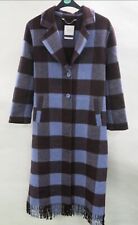 Mason Cinqcent Check Plaid Long Blanket Coat Fringe 80% Wool Worn Once Size 14