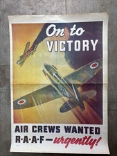 WW2 Propaganda recruitment Poster. Air. Crews Wanted. On To Victory. R.A.A.F. 