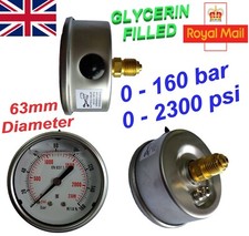 HYDRAULIC PRESSURE GAUGE GLYCERINE FILLED 63mm 1/4BSP 0-160bar 0-2300psi Quality