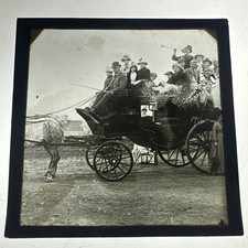 Antique Magic Lantern Slide people on horse drawn carriage fox hunt Worcs faulty