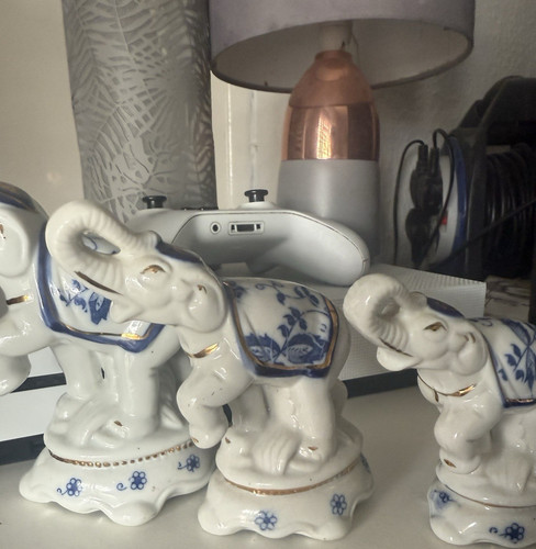 Ceramic elephant figurine set - elephant,