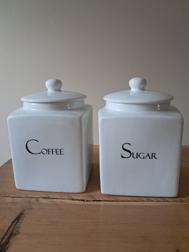 Cream ceramic coffee and sugar - cream,