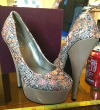High Heels Shoes Cream Brown Floral Fabric New without Box Sexy Size UK 3 Bebo 