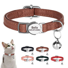 Leather Personalised Cat Kitten Collar & Bell Safety Quick Release Engraved Name
