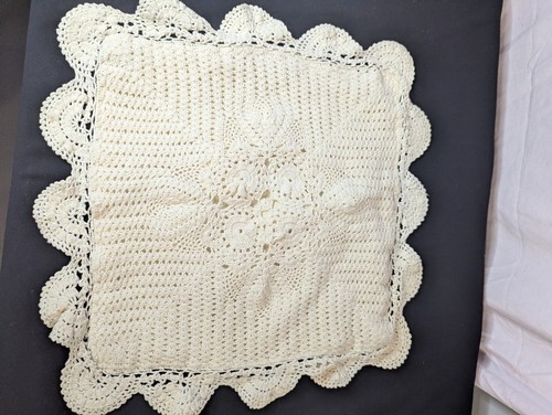 Cream crochet throw pillow - cream,