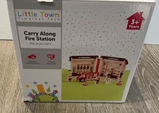 BN Boxed Wooden Little Town Carry Along Fire Station With Figures Toy
