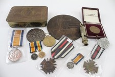 WW1 Collectables Lot Inc Death Plaque Named Edward White, Mary Tin, Etc 