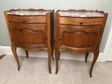 Antique French Oak Marble Top Pot Bedside Tables Drawers Cupboards Cabinets
