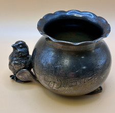 Antique Derby Silver Toothpick Holder – Bird & “Best Wishes” – Quad Plate  2.25"