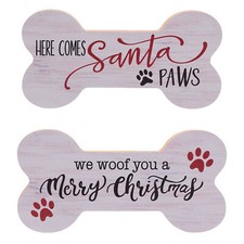 Christmas Plaque Decoration for Dogs Bone Shape Wooden Mantel Sign - Choose