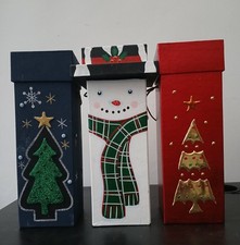 3 WINE GIFT  BOXES (HEAVY DUTY CARDBOARD) WITH LID AND HANDLES ALSO OTHER USES