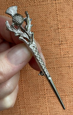Vintage Scottish Thistle Kilt Pin Brooch, Large 7cm long, signed Scotland DB