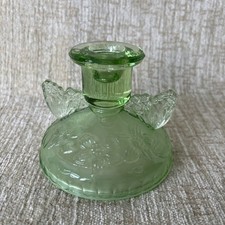 Sowerby Butterfly Candle Holder Green Glass Art Deco Antique Single Flowers