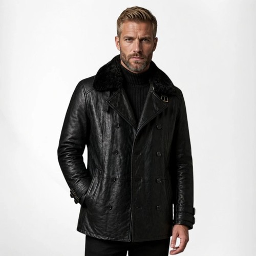 Men black real leather fur - real,