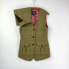 Alan Paine Tweed Waiscoat & Skirt Set Womens 10 8 Green Windowpane Shooting Suit