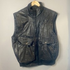Men’s Black Leather Sleeveless Jacket / Waistcoat Size 52