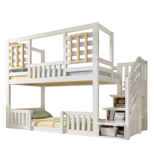 White solid wood kids bunk - white,