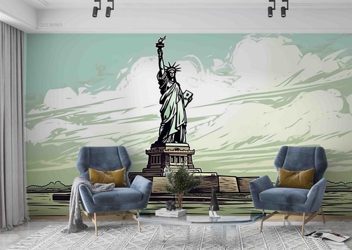 The statue liberty sea - 3d,